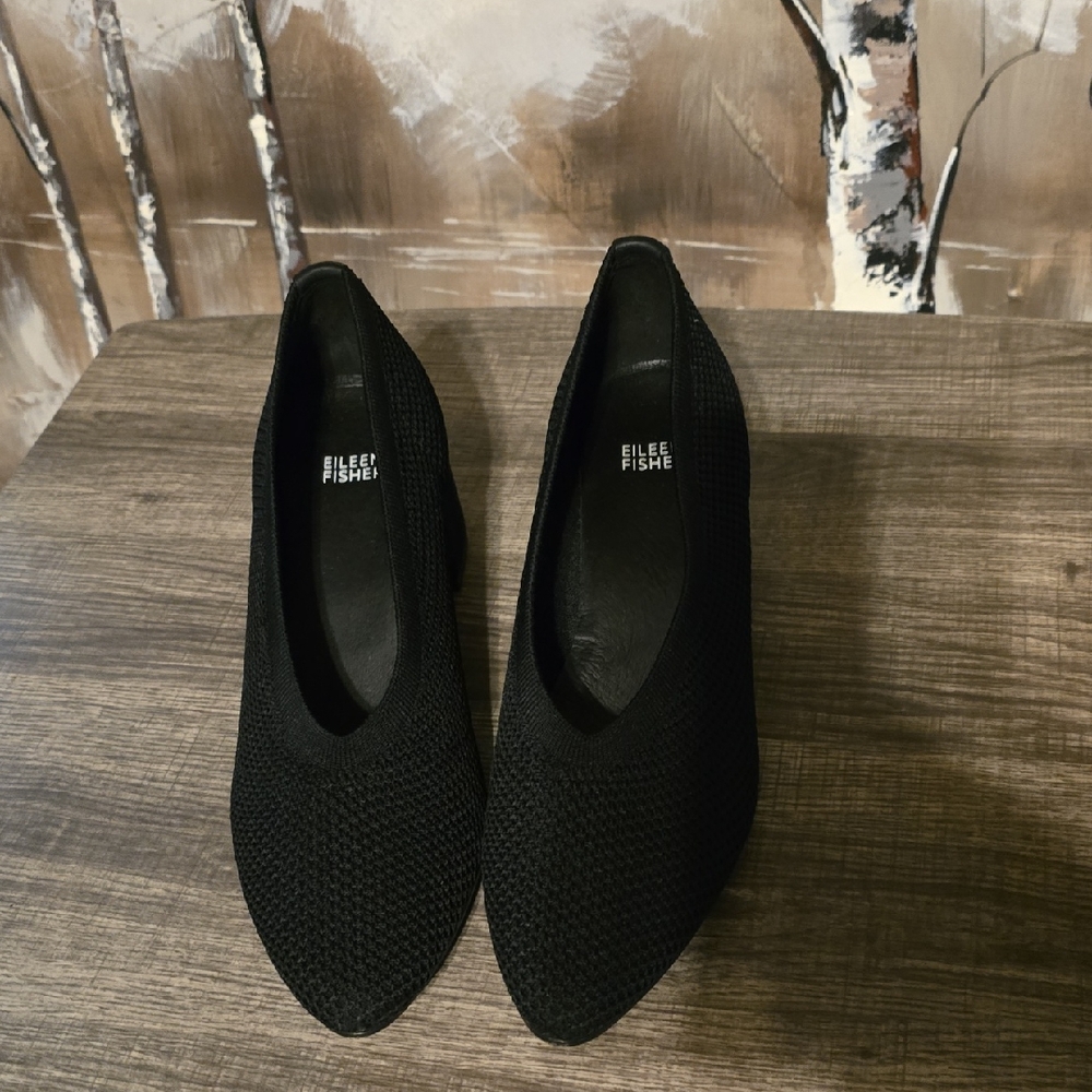 Eileen Fisher Black Heels Sleek Minimalist Design #7
